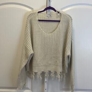 Young Fabulous & Broke Oversized Distressed Sweater - Women Size M/L - Cream